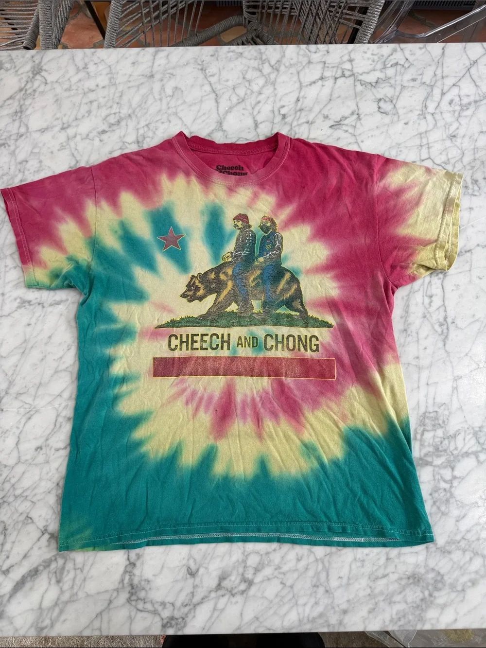 Cheech and Chong Tie Dye Distressed Tee Mens Sz M